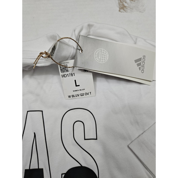 Adidas Graphic Tee Mens Large White Short Sleeve Spell out Loose Fit - Picture 6 of 7